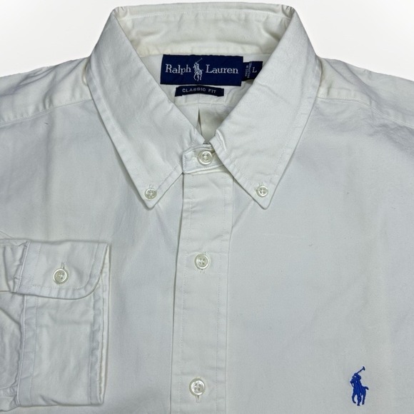 Polo Ralph Lauren Other - Vintage Polo Ralph Lauren Shirt Mens Large Ivory Button Down Bright Blue Pony